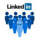 Picture of the LinkedIn logo above stick figure people using it for social marketing success